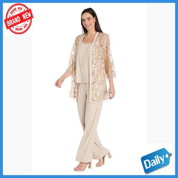 3-Piece Sequin Lace Pantsuit Set with Wide Leg Trousers for Formal Events - Picture 3 of 7